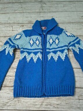 Handmade Blue Fair Isle Nordic Pattern Cardigan Youth